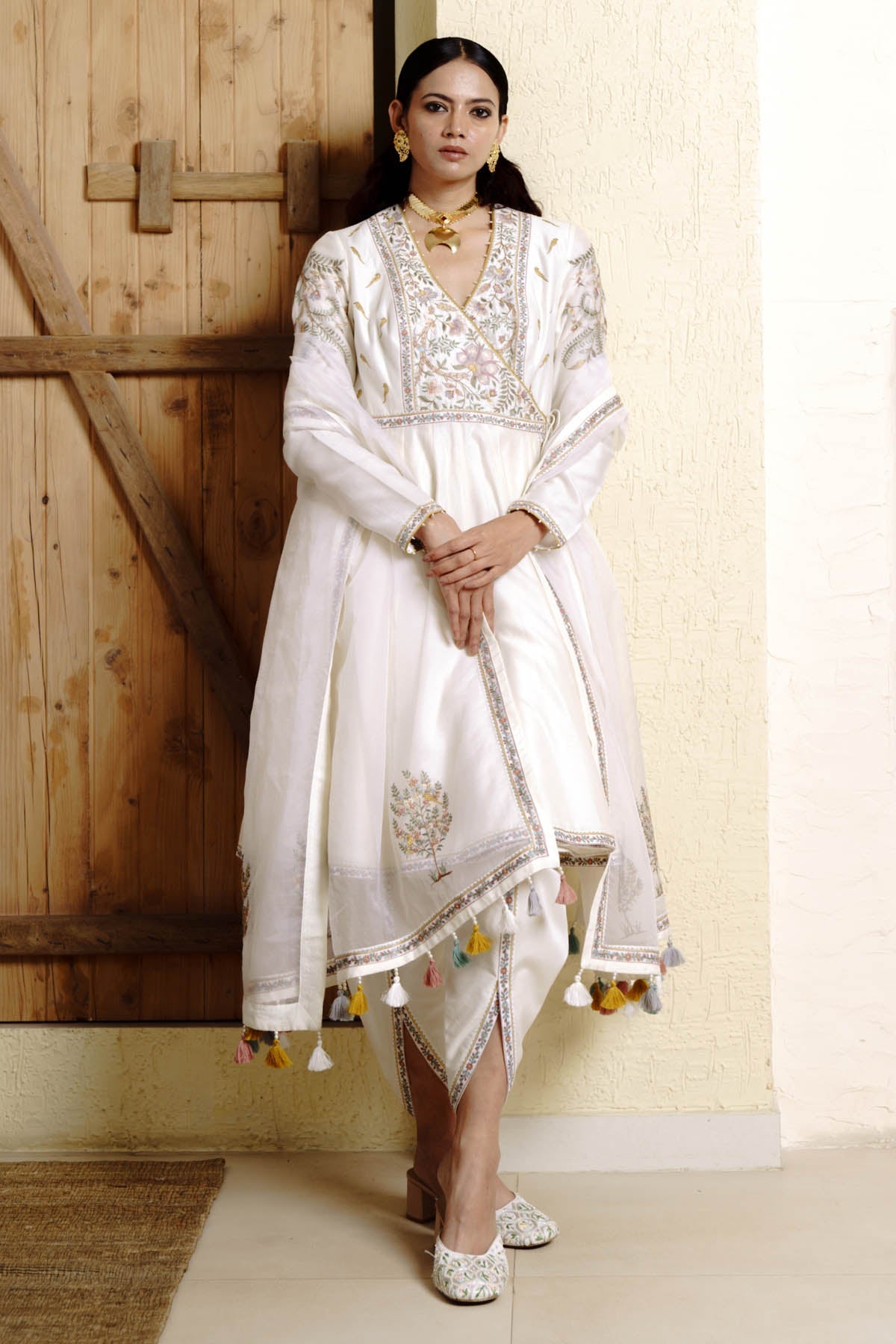 Wabi Sabi Ivory Angrakha Anarkali Set For Women available at ScrollnShops